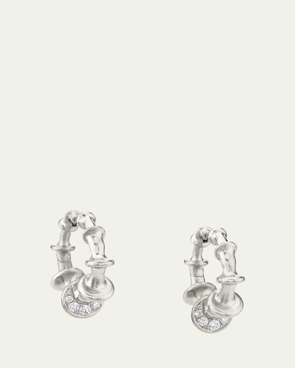 18K White Gold Chrona Mini Hoop Earrings with Diamonds